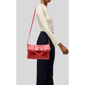 Tory Burch Taylor Cassia Red Leather Convertible Fold-Over Crossbody Bag $458